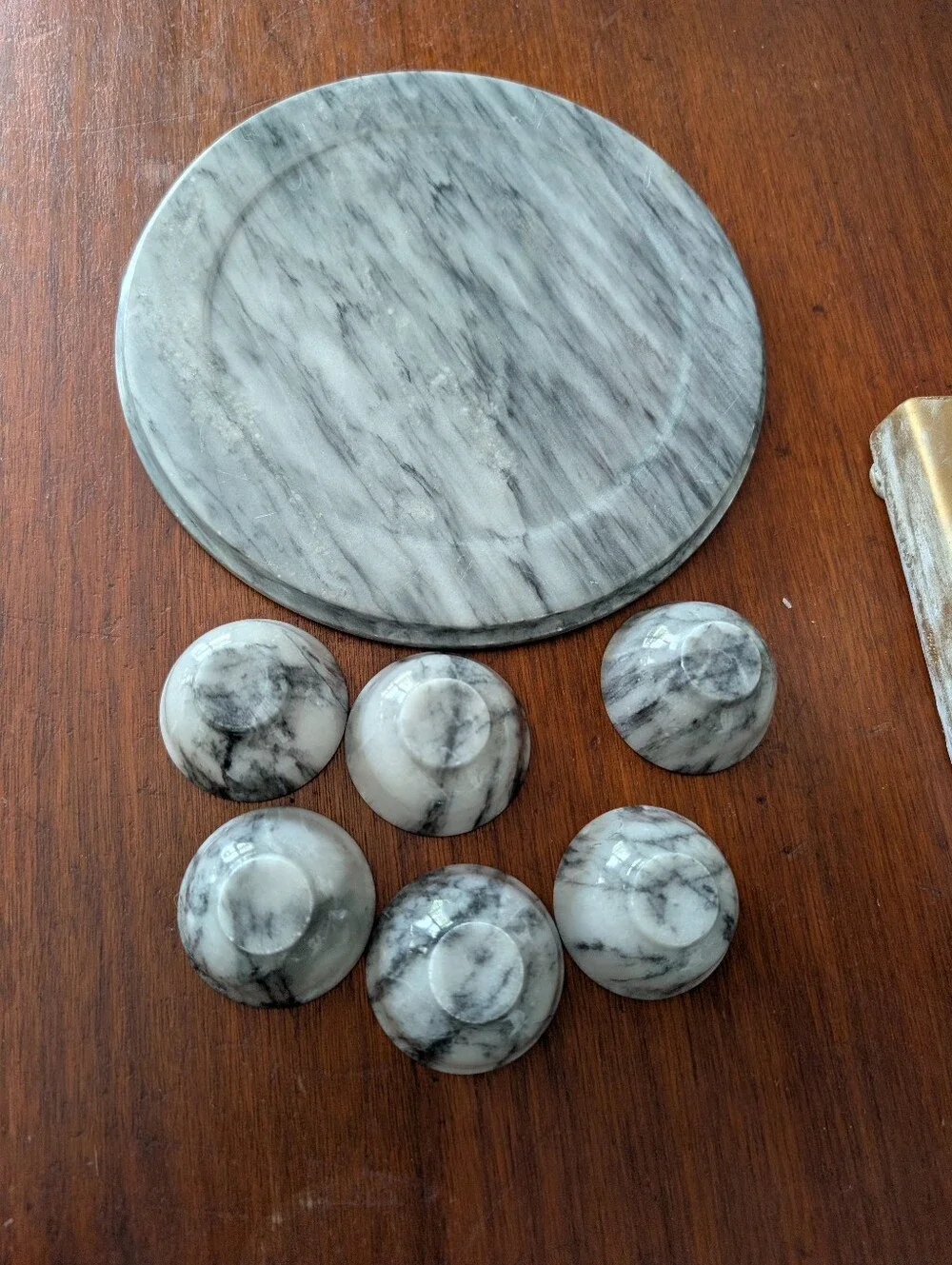 Seven-piece marble gray white condiment and serving set 8